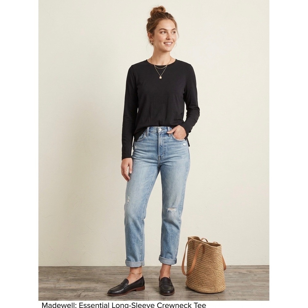 Madewell Essential Long-Sleeve Crewneck Tee Softfade Cotton Black XL